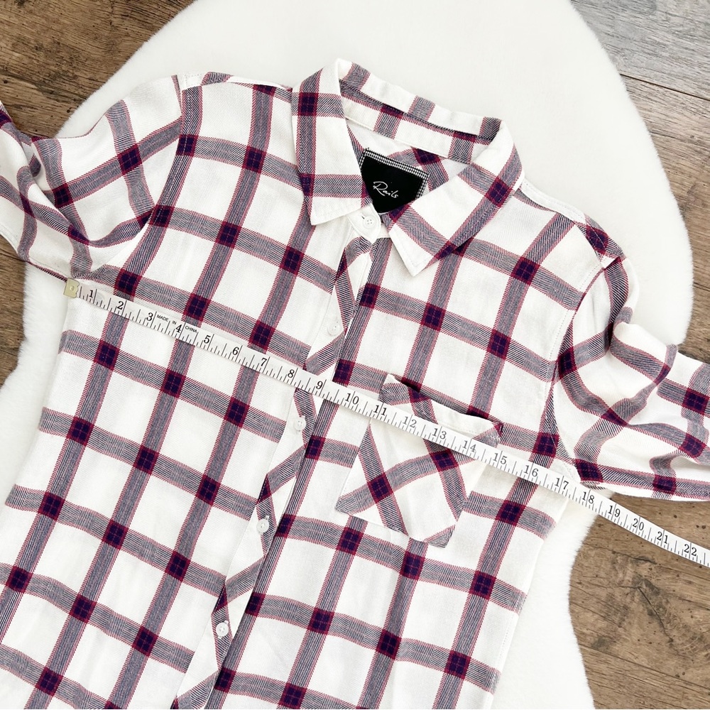 Rails Plaid Flannel Top Long Sleeve Button Down Shirt White Red Navy Blouse XS - Picture 15 of 17